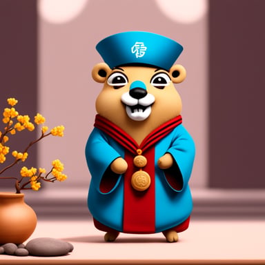 Go Blue Gopher wearing traditional Chinese clothes.
