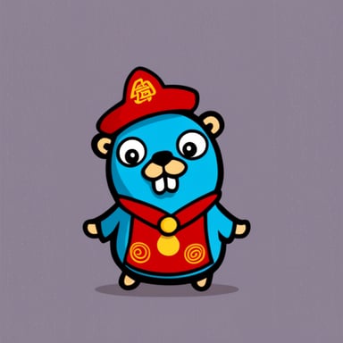 Go Blue Gopher wearing traditional Chinese clothes.
