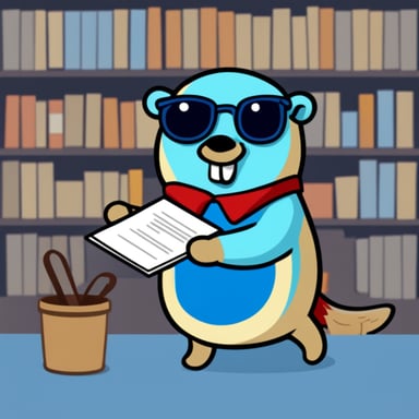 Go blue gopher serving a dish of documents papers.