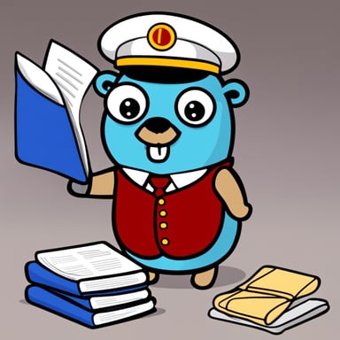 Go blue gopher serving a dish of documents papers.