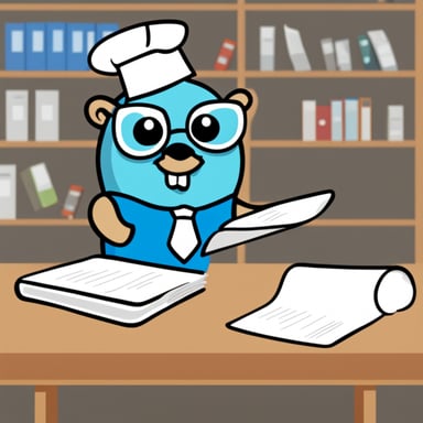 Go blue gopher serving a dish of documents papers.