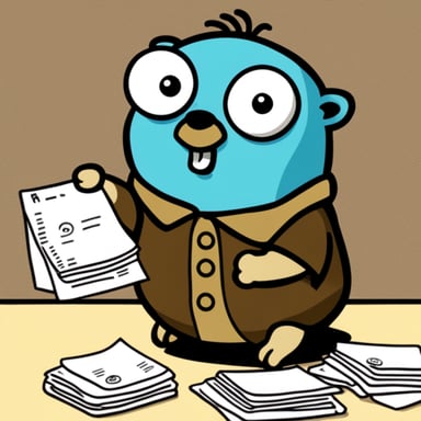 Go Blue Gopher raising a dish on its hands, containing some paper documents.
