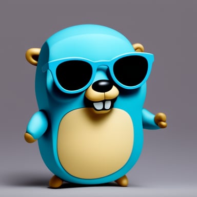 Go Blue Gopher, a blue gopher with big sunglasses, holds an embedded chip.