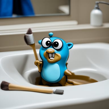 A go blue gopher covered in suds and scrubbing with a brush.