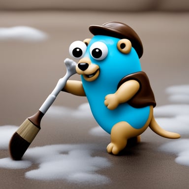 A go blue gopher covered in suds and scrubbing with a brush.
