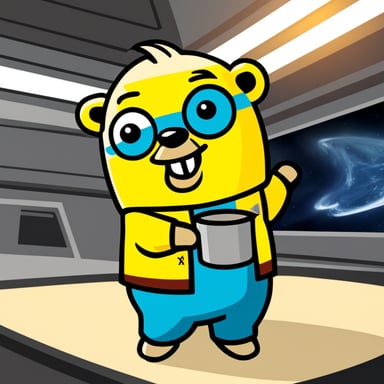Go Blue Gopher in a Star Trek yellow engineering uniform.