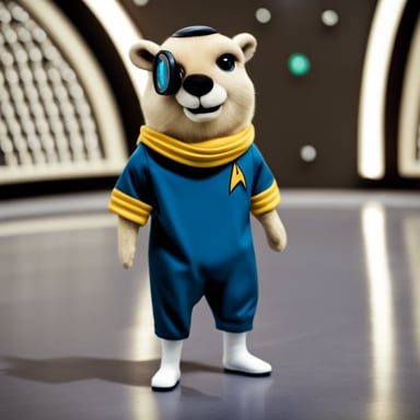 Go Blue Gopher in a Star Trek: The Next Generation engineering uniform.