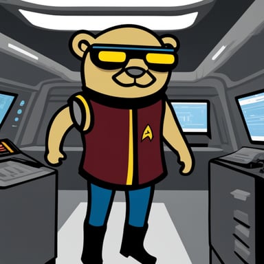 Go Blue Gopher in a Star Trek: The Next Generation engineering uniform.