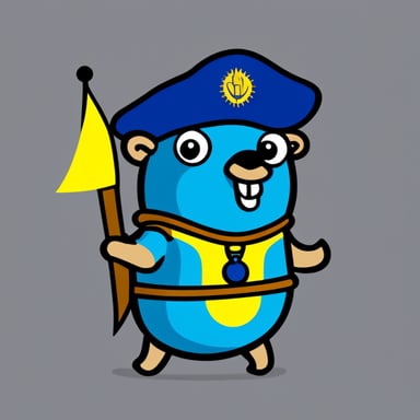 Go blue gopher as warrior gopher with Ukrainian flag.