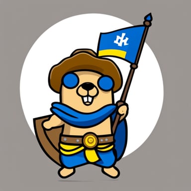 Go blue gopher as warrior gopher with Ukrainian flag.