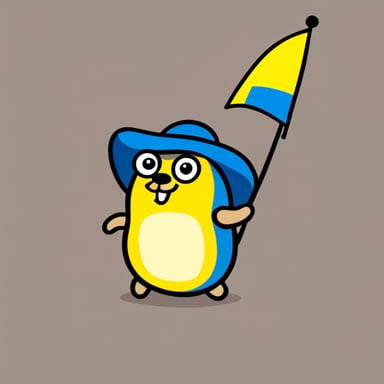 Go blue gopher as warrior gopher with Ukrainian flag.