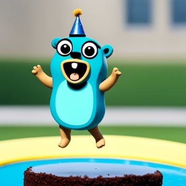 Go Blue Gopher jumping for joy on his birthday.