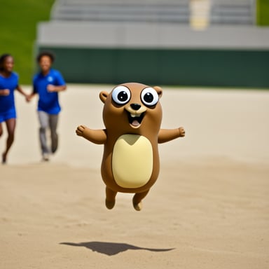 Go Blue Gopher jumping for joy on his birthday.