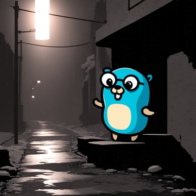 Go Blue Gopher, feeling down in a noir style setting.