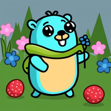 Happy Go Blue Gopher with wildberries.