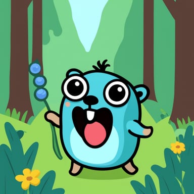 Happy Go Blue Gopher with wildberries.