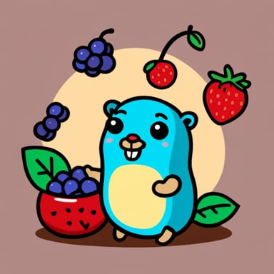 Happy Go Blue Gopher with wildberries.