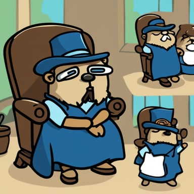 Go Blue Gopher as the grumpy bearded sleepy gopher in the chair.