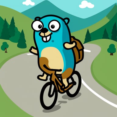 Go Blue Gopher as happy cycling gopher