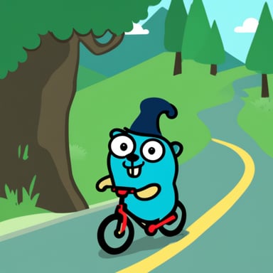 Go Blue Gopher as happy cycling gopher