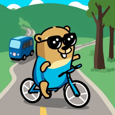 Go Blue Gopher as happy cycling gopher