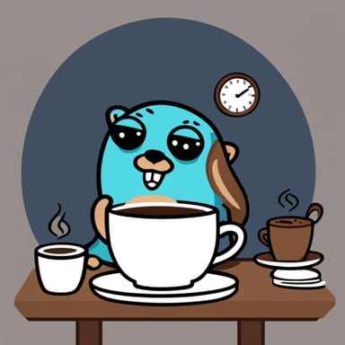 Go Blue Gopher as the tired coffee-devoted DevOps.