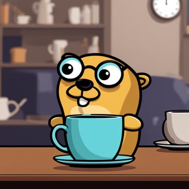 Go Blue Gopher as the tired coffee-devoted DevOps.