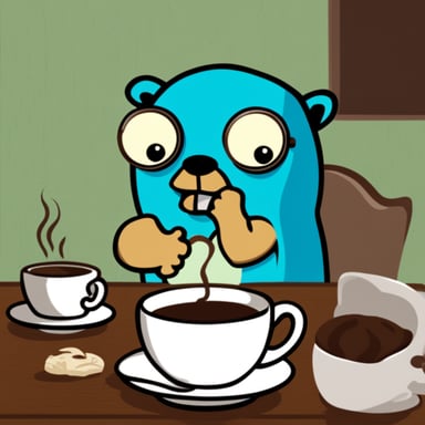 Go Blue Gopher as the tired coffee-devoted DevOps.