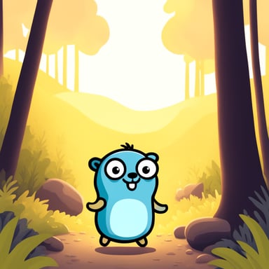 Happy Go Blue Gopher in forest.