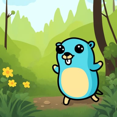 Happy Go Blue Gopher in forest.