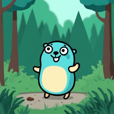 Happy Go Blue Gopher in forest.