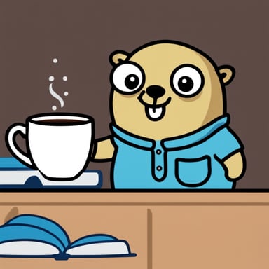 Go Blue Gopher with cup of tea.