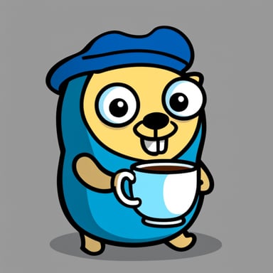 Go Blue Gopher with cup of tea.