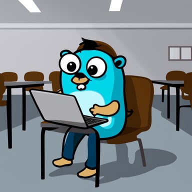 Exhausted Go Blue Gopher with laptop during university lesson.