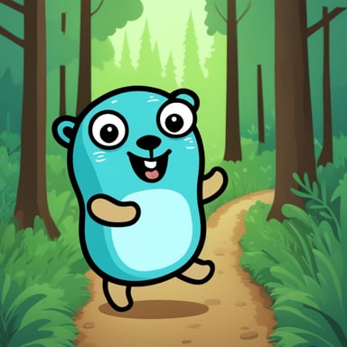 Happy go blue gopher in the forest