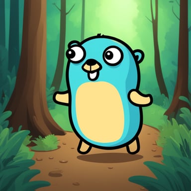 Happy go blue gopher in the forest