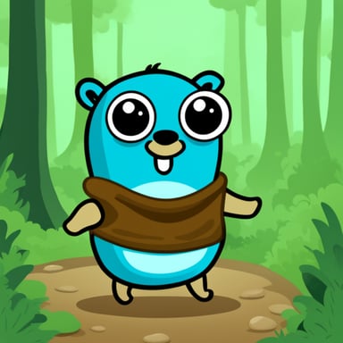 Happy go blue gopher in the forest