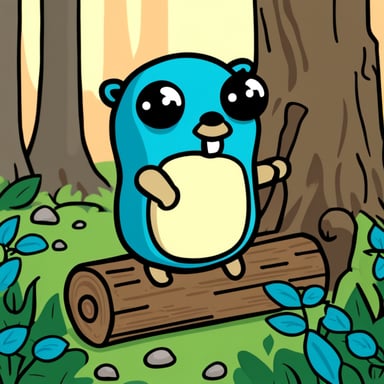 Go Blue Gopher sadly in forest.
