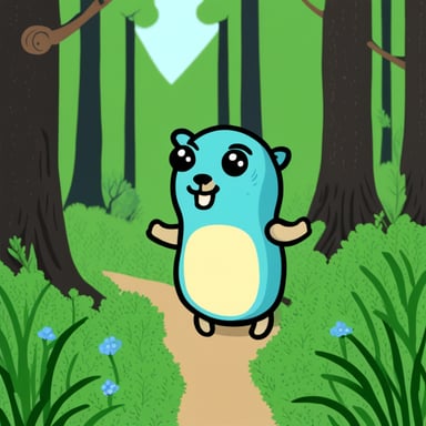 Go Blue Gopher sadly in forest.