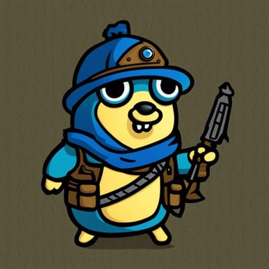 Go Blue Gopher as an evil warrior with a grenade.