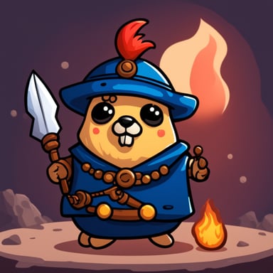 Go Blue Gopher as an evil warrior with a grenade.