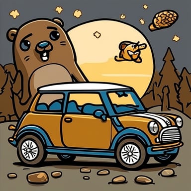 Go Blue Gopher, the happy gopher, loves Mini Coopers.