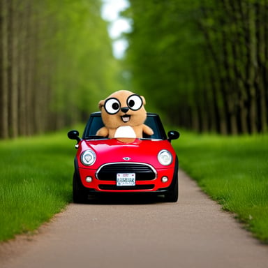 Go Blue Gopher, the happy gopher, loves Mini Coopers.