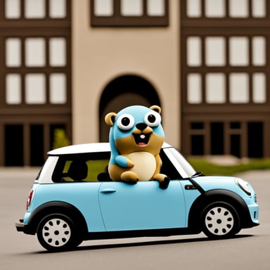 Go Blue Gopher, the happy gopher, loves Mini Coopers.