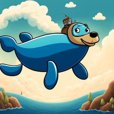 Go Blue Gopher flying on the whale in the clouds