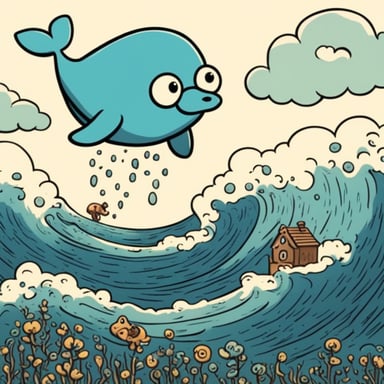 Go Blue Gopher flying on the whale in the clouds