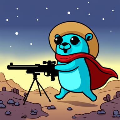 Go Blue Gopher with a rifle fighting with aliens