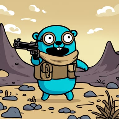 Go Blue Gopher with a rifle fighting with aliens