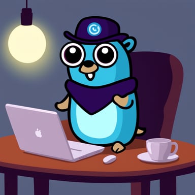 Evil Go Blue Gopher with laptop