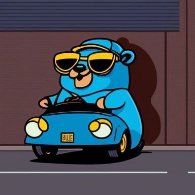 Go Blue Gopher as a cool brutal eighties driver.